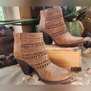 Fergalicious Tan Ankle Booties with Western Flair